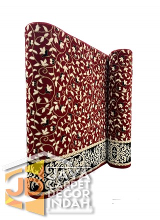 Karpet Sajadah Akmal Merah Motif Bunga / Batik 120x600, 120x1200,120 x 1800, 120 x 2400,120 x 3000.